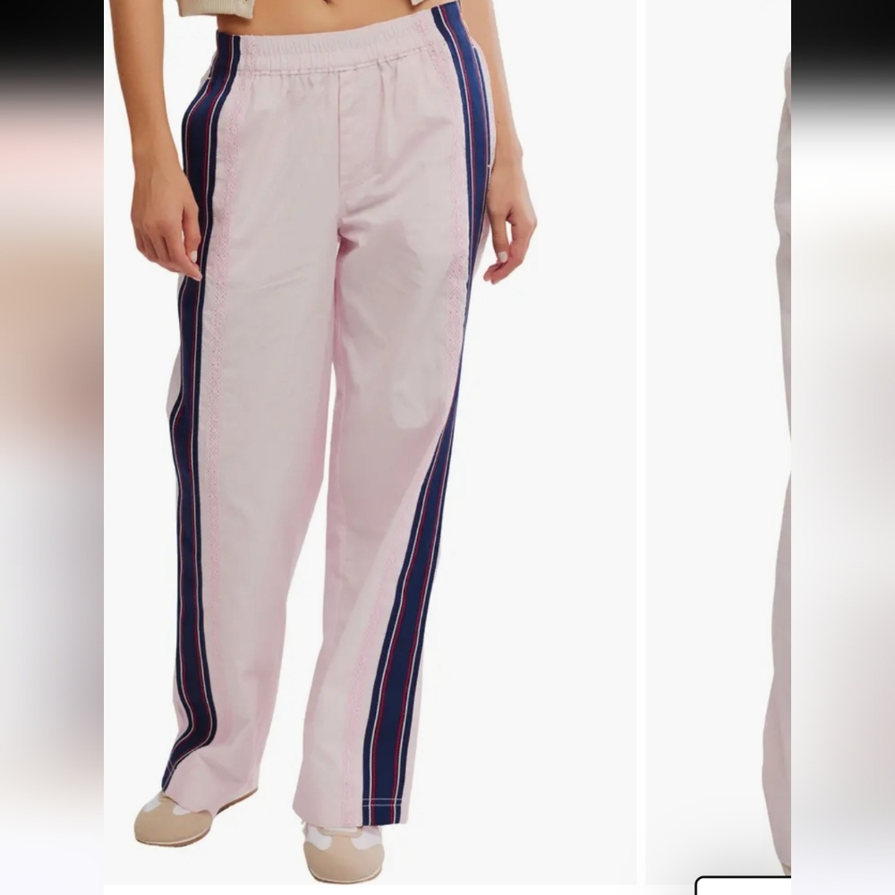 Free People Team Spirit Crochet & Stripe Pants, Pink. Large.  NWT